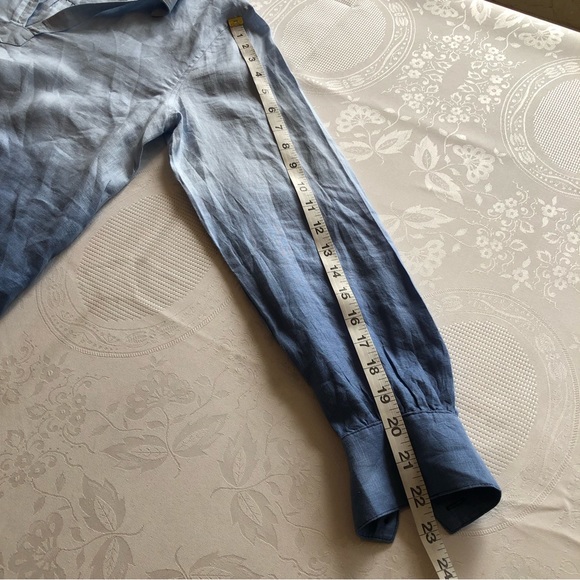 Vince Camuto Women’s Blue Linen Shirt Size XS Long Sleeves V-Neck Collared - Picture 11 of 16